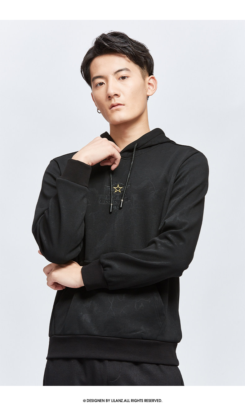 利郎 男士宽松刺绣连帽卫衣 图7
