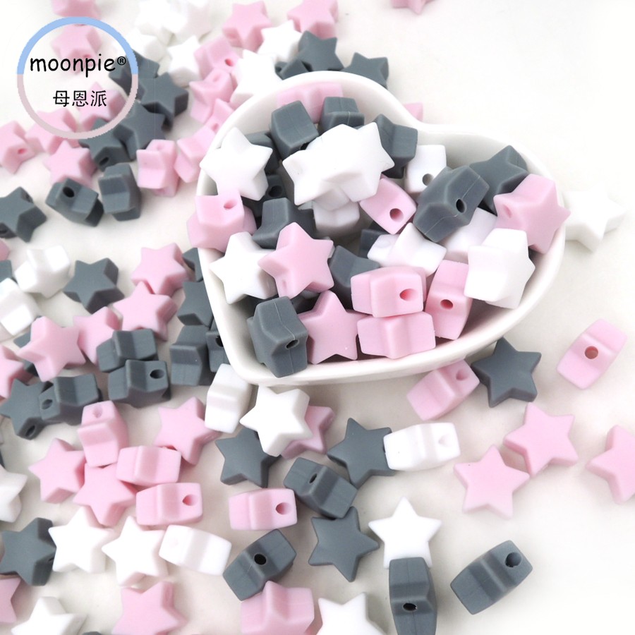 15mm Powder Grey White Cute Pentagram Silicone Tooth Gum Beads DIY Baby Pacifier Hanging Rope Accessories Small Beads 