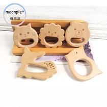 moonpie New beech wood animal molars tooth gum wooden cute bear cat nine-color deer woodpecker rattle