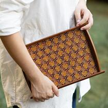 Japanese box root pinning wood fine work new handmade solid wood tea tray solid wood parquet Japanese style hand-paid long disc containing disc