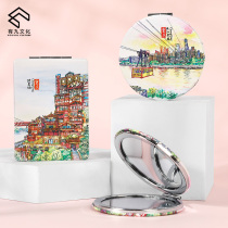 Chongqing Mini Portable Makeup Mirror China Wind Comeback Ancient Foldable Double-sided Small Mirror Son Hong Cliff Hole Perimeter Companion Gift