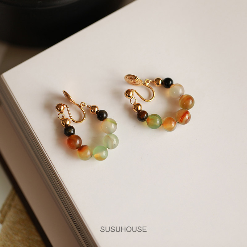 Color Ear Clip Without Earhole Women's Mosquito Coil Dish Ear Accessories Design Sensation Ear Collar Superior Jade Medullary Accessories Autumn Winter New-Taobao