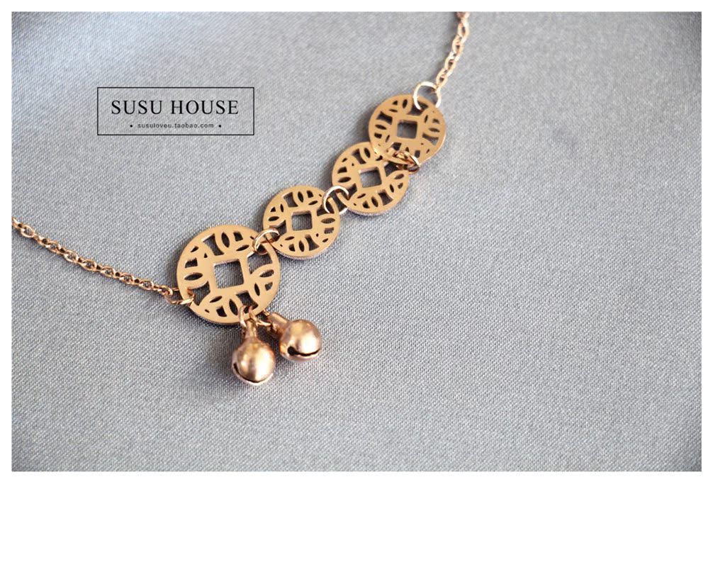 Hàn Quốc Lucky thép tiền vận chuyển titan chuông vòng chân triều hoa hồng vàng không gây dị ứng nữ đơn giản vàng gói 14k lắc chân nữ phong thủy