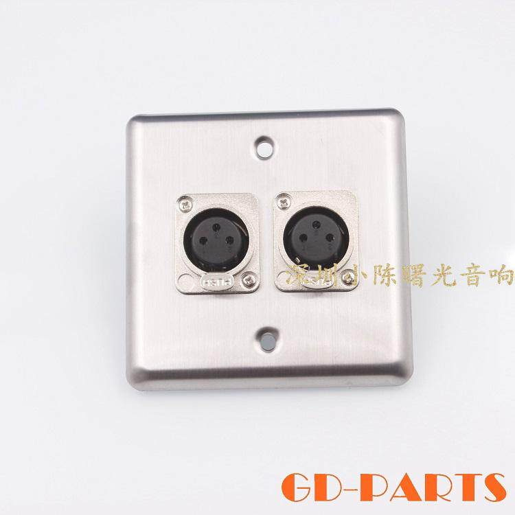 Type 86 stainless steel wall insert panel with double three-core XLR balance seat KTV microphone socket panel