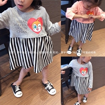 Autumn new Breadman warrior cotton girl long sleeve dress germ sister stripe color dress