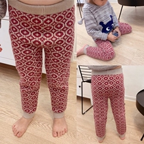 Korean autumn boys and girls wool pants childrens baby knitted pants warm pants padded radish pants