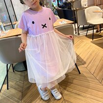 Day Single Summer Girl Cute Cartoon Rabbit Pure Cotton Dress Dress Foreign Air Yarn Skirt Child Baby Short Sleeve Skirt