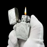 Защитная ветрозащитная модная трендовая зажигалка на керосине, серебро 925 пробы