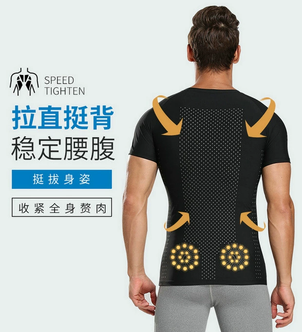 Áo khoác định hình nam co giãn cao thoáng khí ion âm định hình bụng áo corset vest bó sát đồ lót corset ngắn tay - Sau sinh