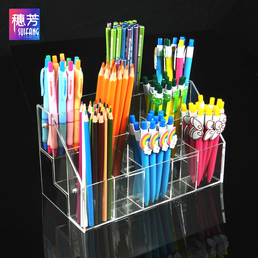 Makeup brush cylinder mouth red finishing table top comb transparent acrylic color makeup eyebrow pen powder brushed cosmetic containing box