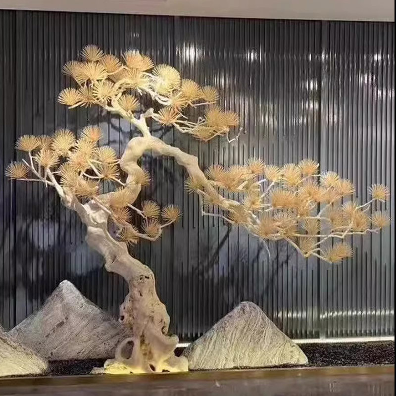 Artificial Welcoming Pine Tree Root Carving Landscape Tree Indoor Decoration Fake Tree Toothpick Pine Soft Decoration Zen Ornament
