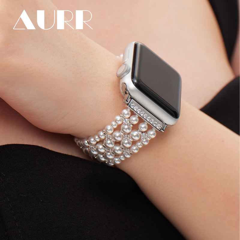 Four-Layer Heavy-Duty Weaving! Apple iWatch Pearl Strap Smart Watch with Interchangeable Strap, Australian White 925 Silver Buckle