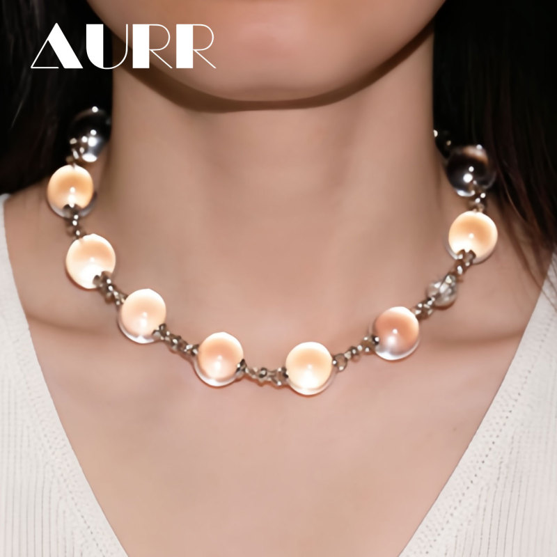 Aurr White Crystal Ball Luminous Bubble Necklace Cool Feeling Clavicle Chain Non-Pierced Nostril Niche Design Neck Chain