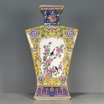 Overseas European returning old porcelain antique enamel window flower and bird square vase decoration cultural and entertainment business gifts