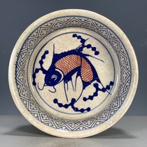 Antique porcelain supplies old goods collection exquisite products blue and white underglaze red fish pattern plate made in the Xuande period of the Ming Dynasty