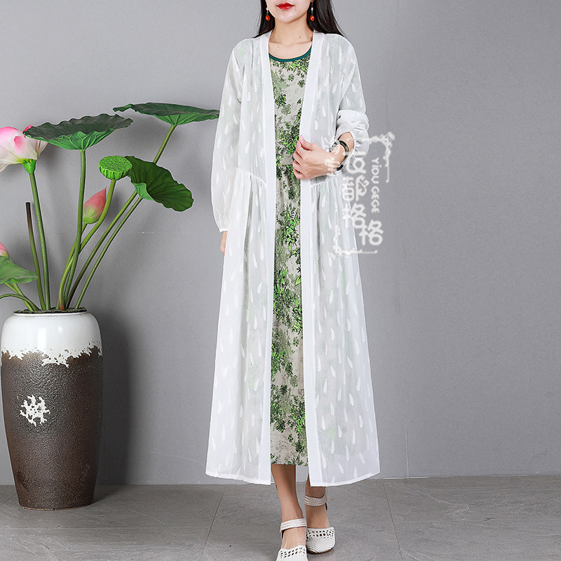 Gegejia sunscreen shirt new long-sleeved femininity pure color simple flower loose all-match mid-length air-conditioned shirt jacket