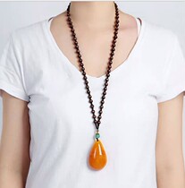 Art Fan National Wind Necklace Wool Clothes Chain Solid Wood Pine Stone Pendant Peach Wood Tifu Fu Bag Pendant 100 lap