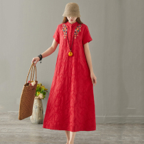 Clothes all Gagger 2019 fall new female art embroidered upright jacquard slats bottom display slim cotton linen dress with dress