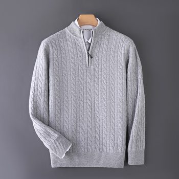 High-end light luxury~100% pure wool sweater men's half turtleneck zipper pullover knitted sweater cashmere sweater High-end light luxury~100% pure wool sweater men's half turtleneck zipper pullover knitted sweater cashmere sweater