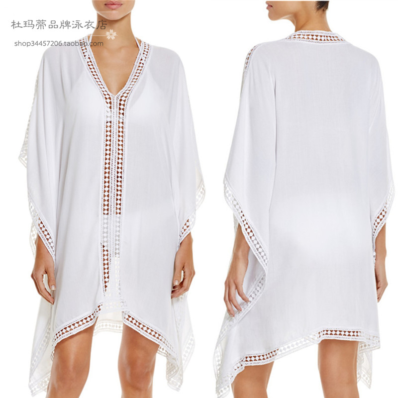 Seaside vacation dress bikini outer hoodie chiffon loose sunscreen mid ...