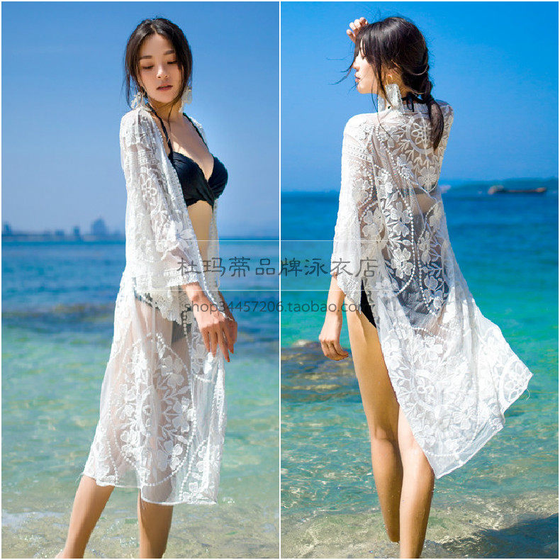 Seaside holiday beach dress lace Jacquard Lace cardiovert cardiovert sunscreen woman bikini swimsuit jacket hooded sweatshirt