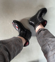 6216 Japanese autumn and winter womens rubber rain shoes new short tube sponge warm inner black coffee 2 color into the remaining single defect