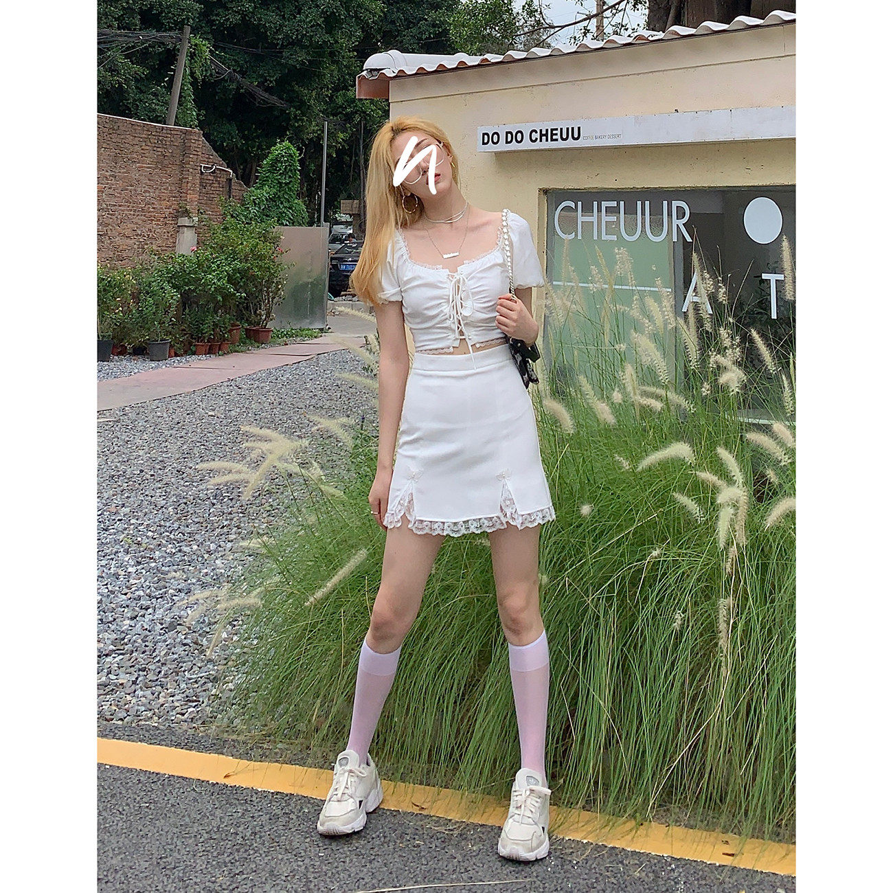 DREAM SEVEN77 lace hot girl short-shirt a character half-body short skirt female summer two-piece suit pure desire