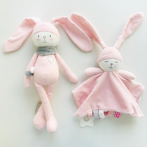 Cute rabbit toy soothing towel 2-piece set Blue cat long-legged doll with rattles gnawing towel with teether