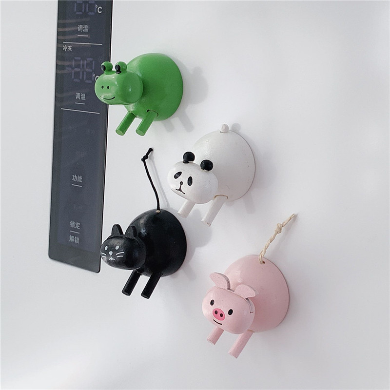 Wooden cute animal head body refrigerator stickers magnetic decorative magnet pig head cat head frog panda