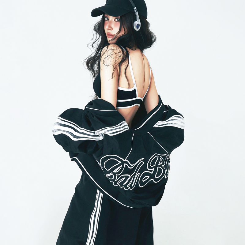 Black Letter Embroidered Baseball Uniform Set for Women, Spring New Style, American Hot Girl Retro Straight-Leg Casual Pants Two-Piece Set