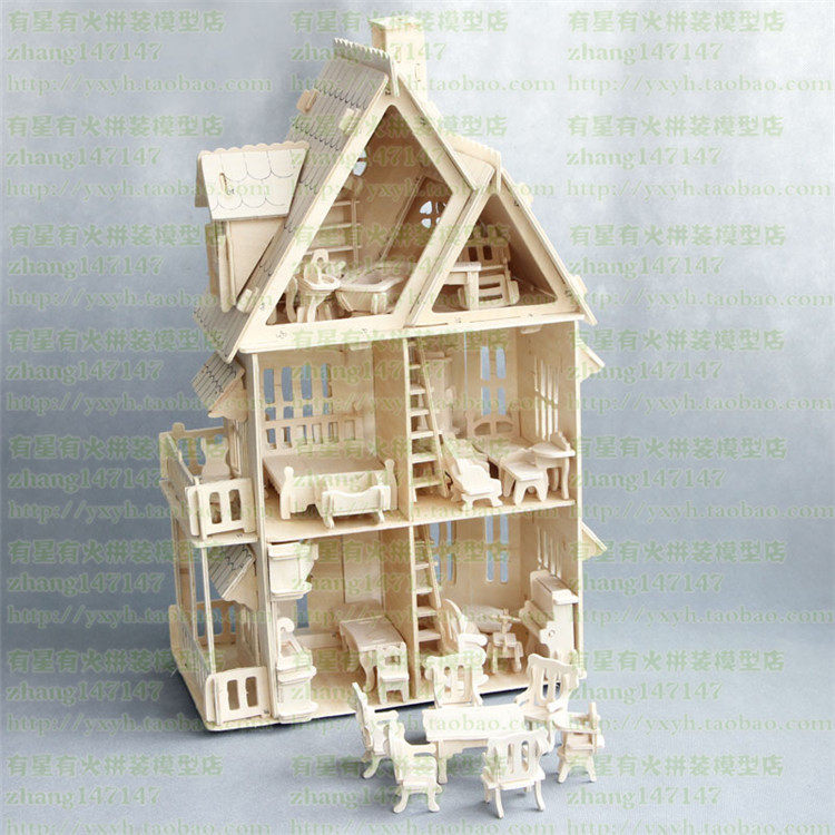 Diy手工木質拼裝建筑模型diy小屋房子迷你小家具過家家立體組裝益智玩具 Yahoo奇摩拍賣