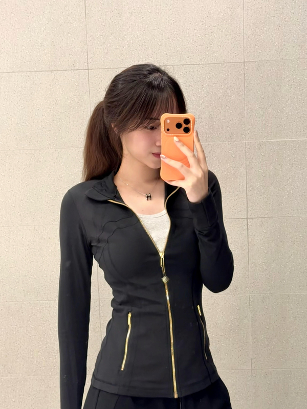 Lujia Define2026 Early Autumn New Style Celebrity-Inspired Stand-Collar Gold Zipper Jacket Women's Yoga Wear Jacket Top