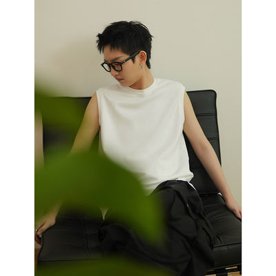 HISHER petite unisex sleeveless T-shirt for women in 2024 summer, pure cotton white loose women's T-shirt