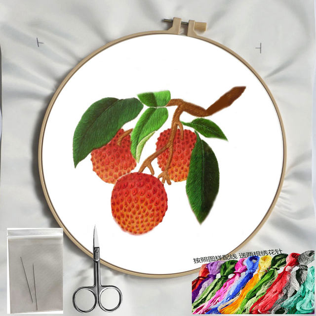 Handmade Su embroidery ຊຸດ diy Lingnan lychee embroidery ຊຸດອຸປະກອນການ embroidery ຕົນເອງງ່າຍດາຍສໍາລັບຜູ້ເລີ່ມຕົ້ນນັກສຶກສາຫ້ອງຮຽນສິລະປະ
