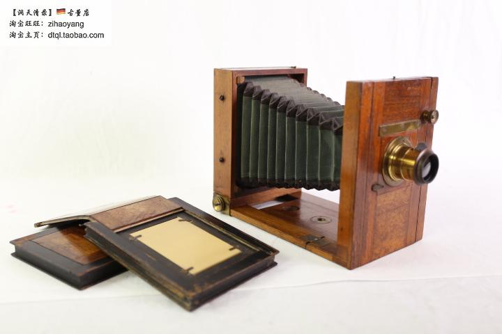 (German origin)1910 solid wood dry plate medium format antique leather cavity folding camera full copper lens