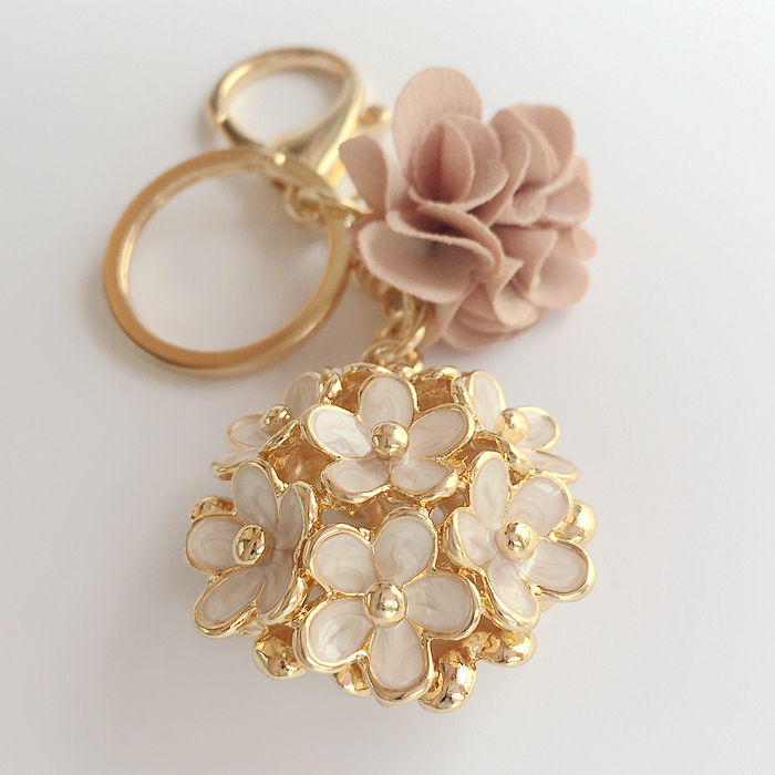 Super Beautiful and Creative Cute Colorful Glazed Three-Dimensional Flower Ball Fabric Flower Car Keychain Women's Bag Pendant Key Ring