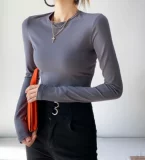 Брендовый хлопковый базовый приятный телу эластичный лонгслив, короткая приталенная одежда для йоги, европейский стиль, в обтяжку