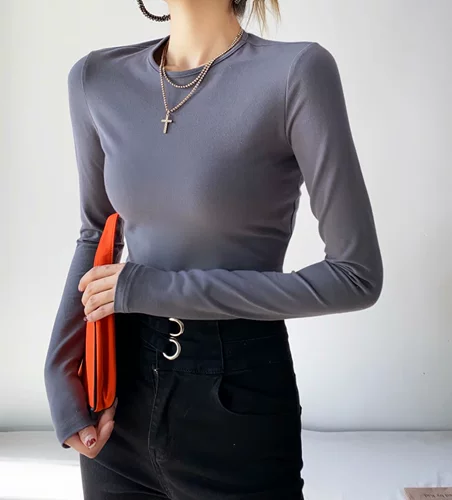 Брендовый хлопковый базовый приятный телу эластичный лонгслив, короткая приталенная одежда для йоги, европейский стиль, в обтяжку