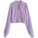 【淘宝】初秋新款V领多扣针织长袖开衫宽松超长袖短款毛衣短外套秋季