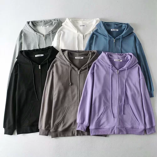 Ретро цветная толстовка с капюшоном с капюшоном с молнией, европейский стиль, оверсайз, свободный крой