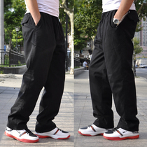 Fall winter men's overalls thick plus fat plus size casual pants cotton straight pants loose elastic waist solid color