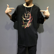 Summer short sleeve T-shirt men's European version large size gradient Hong Kong style men's clothing fashion brand Joker half sleeve T-shirt ins