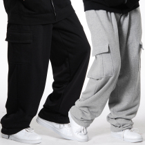 Plus velvet padded mens pants winter multi-pocket straight pants loose size casual sweatpants pants fat pants tide