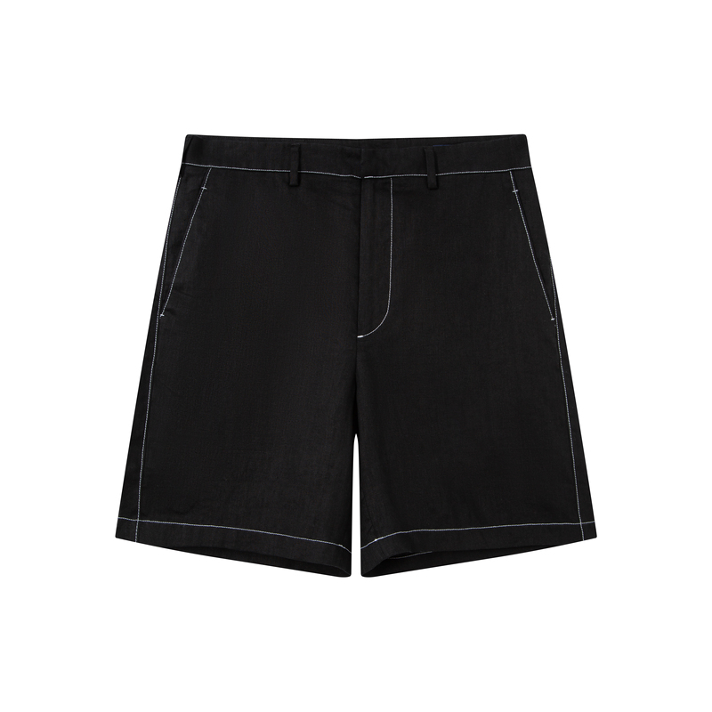 Jersey Zhenqi Lp Linen Topstitch Comfortable Breathable Skin-Friendly Black Relaxed Vacation Bermuda Beach Shorts