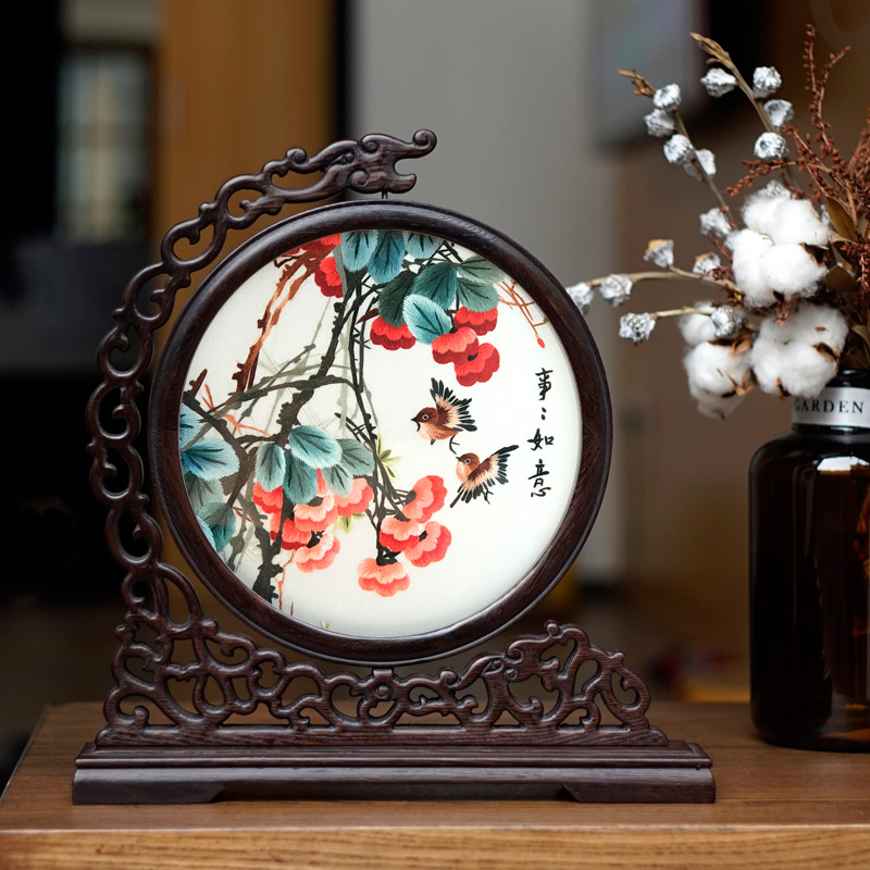 Guangdong embroidery, Guangdong embroidery, Ruyi gift, persimmon, hand embroidery, decoration, Guangdong characteristic hand letter