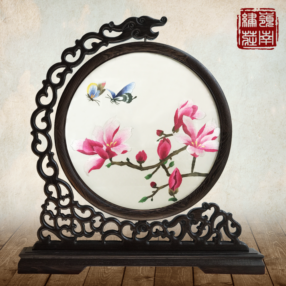 Guangdong embroidery Tide embroidery Special Mid-Autumn Festival gifts Pure hand embroidery high-grade ornaments Go abroad special gifts