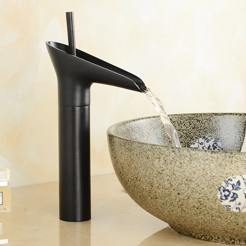 Black Antique-Style Faucet, Artistic Basin Faucet, Distressed Bronze Waterfall Faucet, Bronze Faucet - Wine Glass Shape Black Antique-Style Faucet, Artistic Basin Faucet, Distressed Bronze Waterfall Faucet, Bronze Faucet - Wine Glass Shape