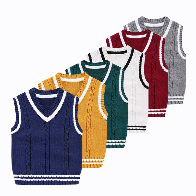 Children's Spring and Autumn Pure Cotton Knitted Vest Sweater Baby Warm Vest Boys' Sleeveless Sweater Girls' Knitted Top
