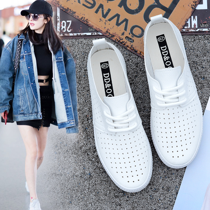 Summer New Versatile Shallow Mouth Soft Leather Hollow Mesh Lazy Breathable Women's White Shoes Flat Casual Sneakers Summer New Versatile Shallow Mouth Soft Leather Hollow Mesh Lazy Breathable Women's White Shoes Flat Casual Sneakers