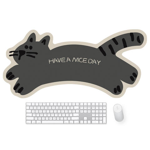 Have A Nice Day Gray Cat Water Proof Anti Slip Handmade Large Mousepad, Desk Mat – (2mm) X 760x380mm